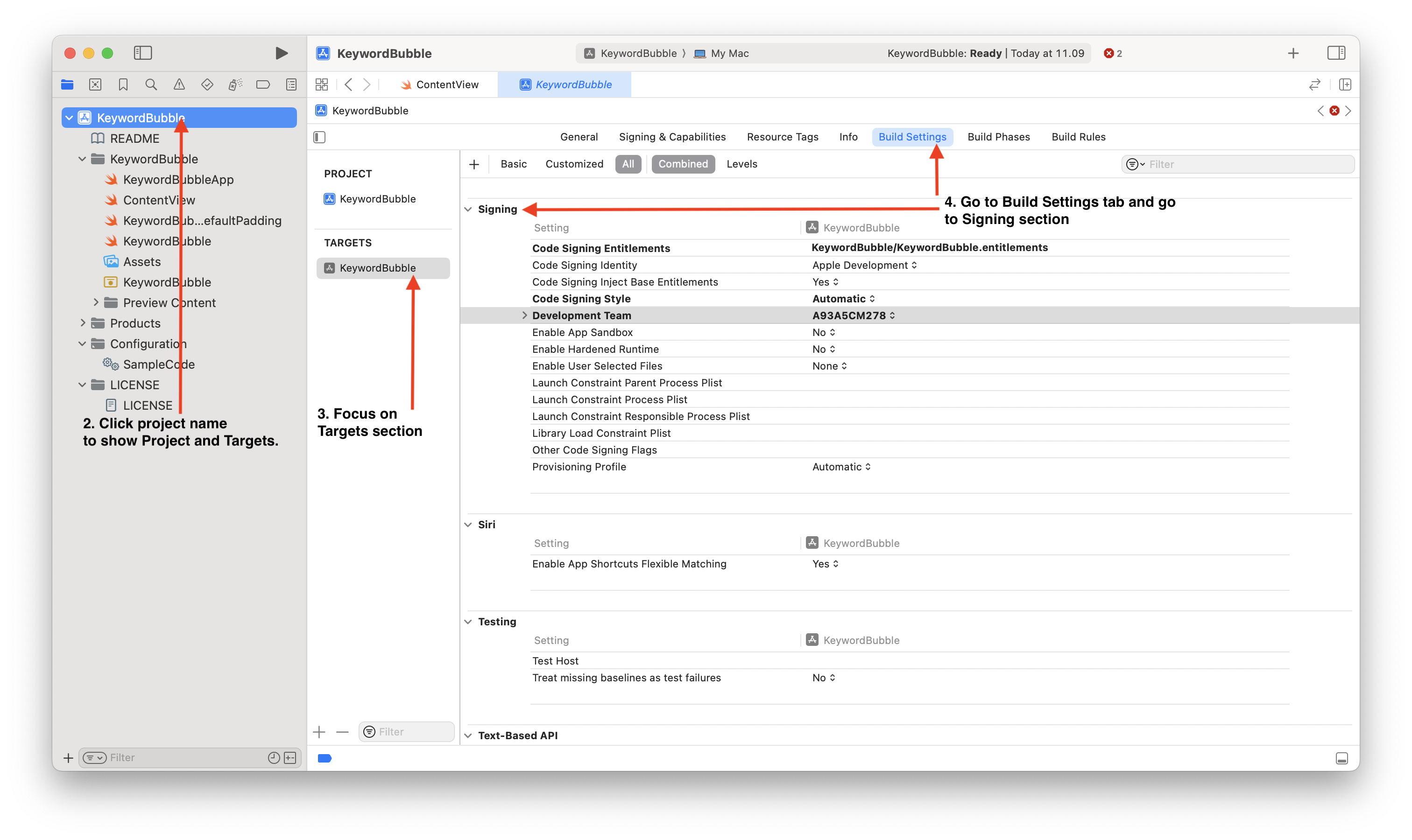 Xcode Build Settings location